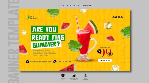 PSD summer watermelon juice banner template design