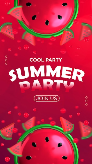 Summer watermelon party social media stories with 3d elements