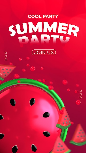 PSD summer watermelon party social media stories with 3d elements