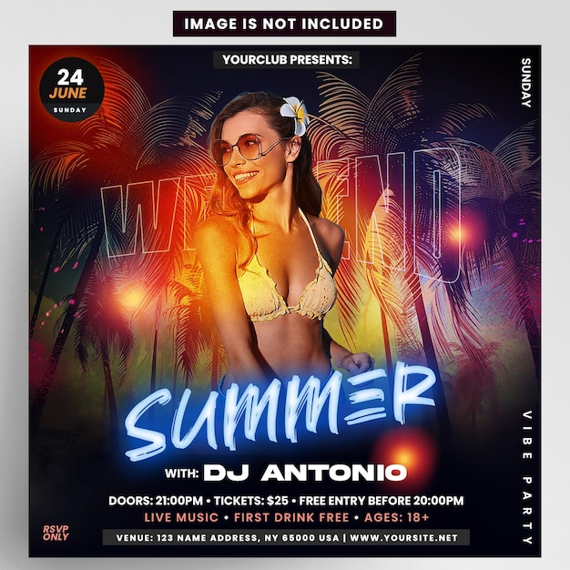 Summer weekend party flyer instagram post