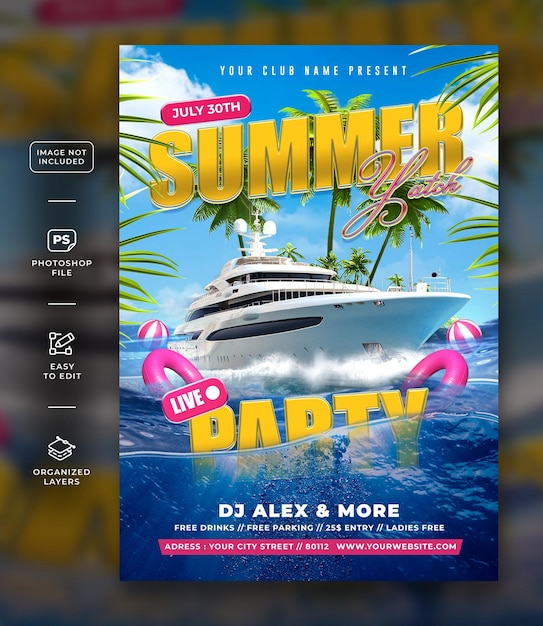 PSD summer yatch flyer a4 template