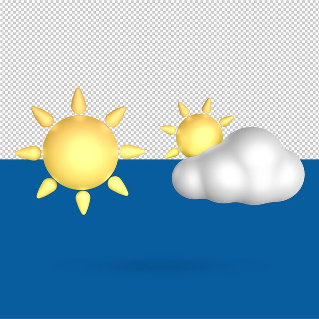 Sun and cloud weather on 3d illustration Free Psd editable color