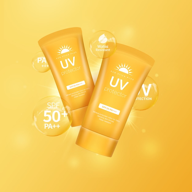 PSD sun block for summer sun protection, cosmetic obejects