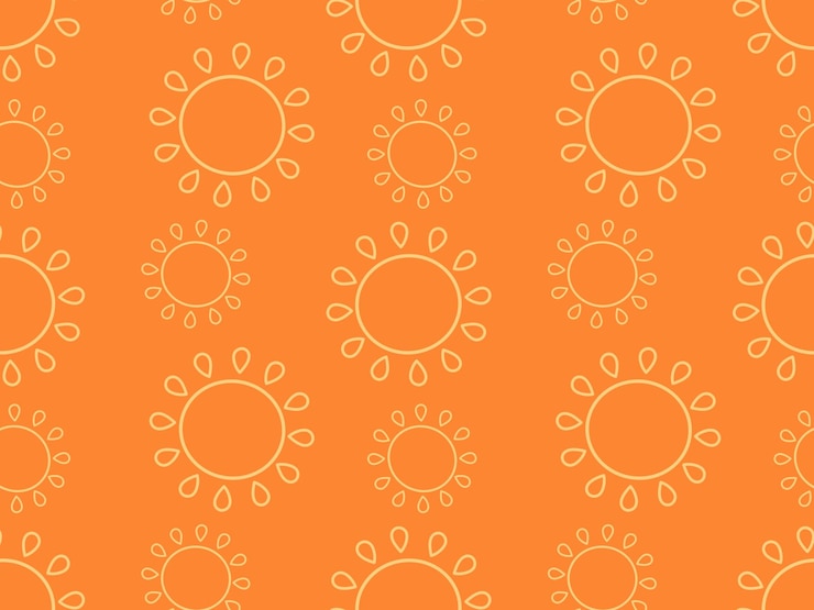 PSD sun outlines on orange background repeating raster pattern