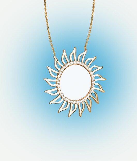 Sun shape and mirror and stone in middle locket with necklace