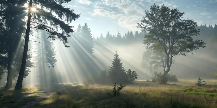 PSD the sun shines through the trees
