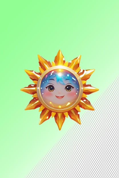 A sun with a blue face and a yellow sun on the top