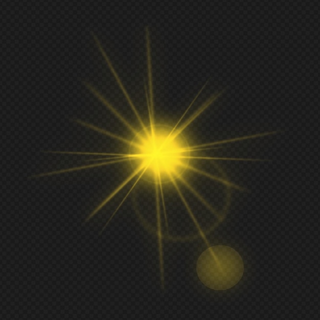 A sunburst with yellow rays isolated on transparent background