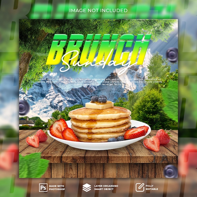 PSD banner per social media con pancake per il brunch domenicale per instagram o facebook premium psd