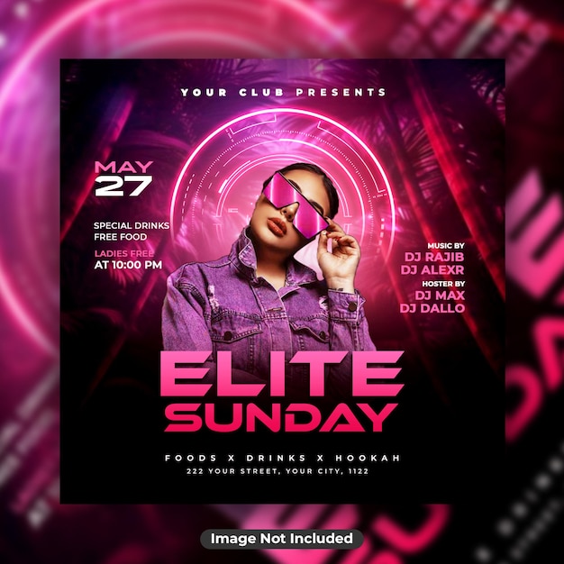 Sunday Club dj party flyer evenement poster sjabloon