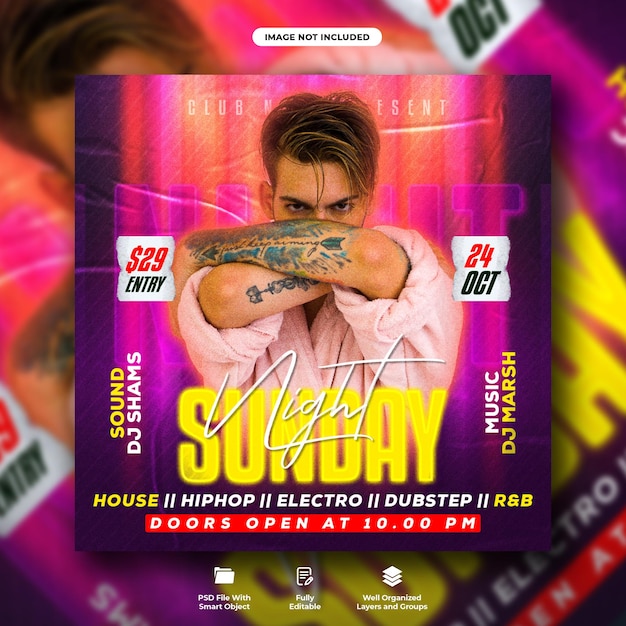 Sunday dj night party social media web banner template