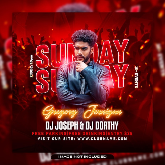 Sunday dj party flyer social media post and web banner template