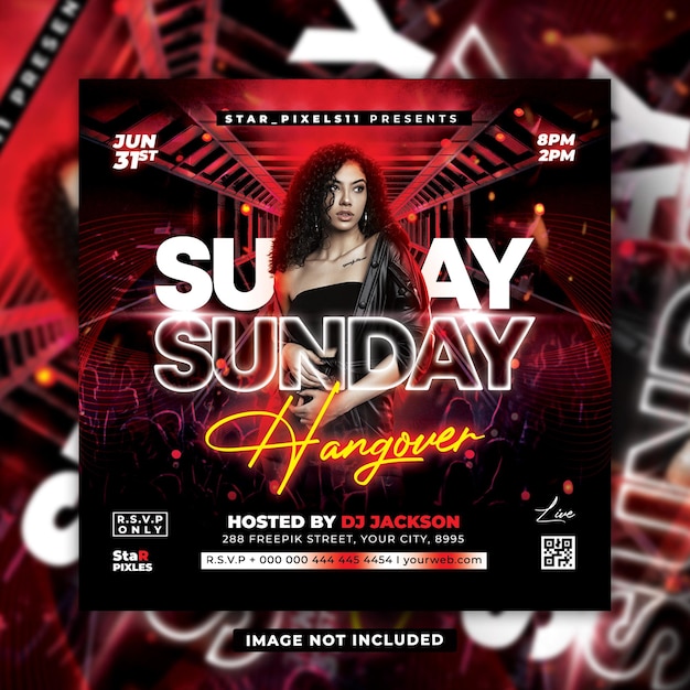 Sunday hangover dj night party club flyer sjabloon