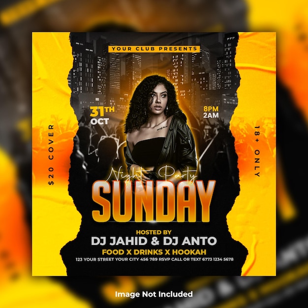 Sunday night club party flyer social media post template