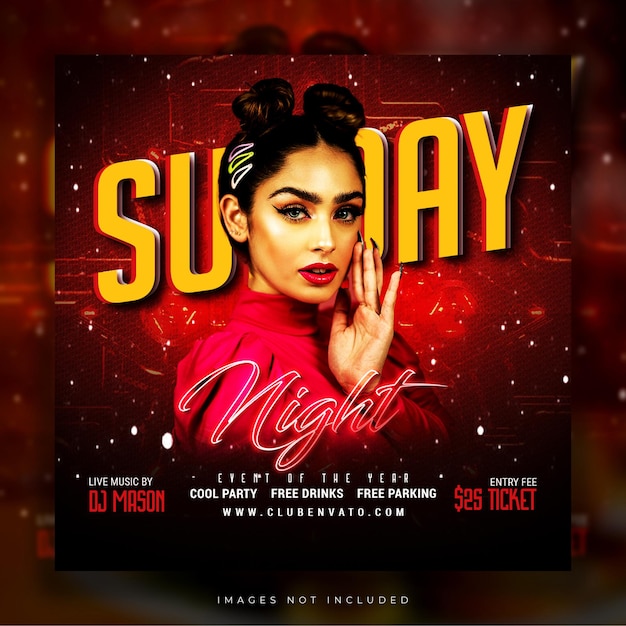 Sunday night party club dj flyer template designs