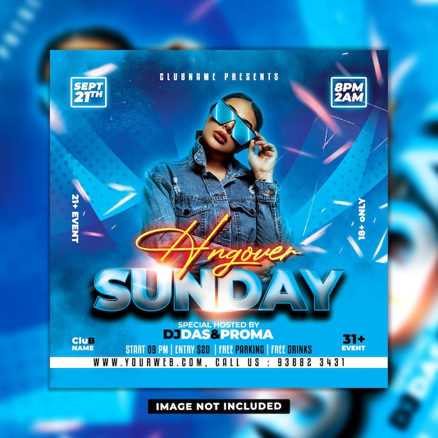 Sunday night party club dj flyer template designs