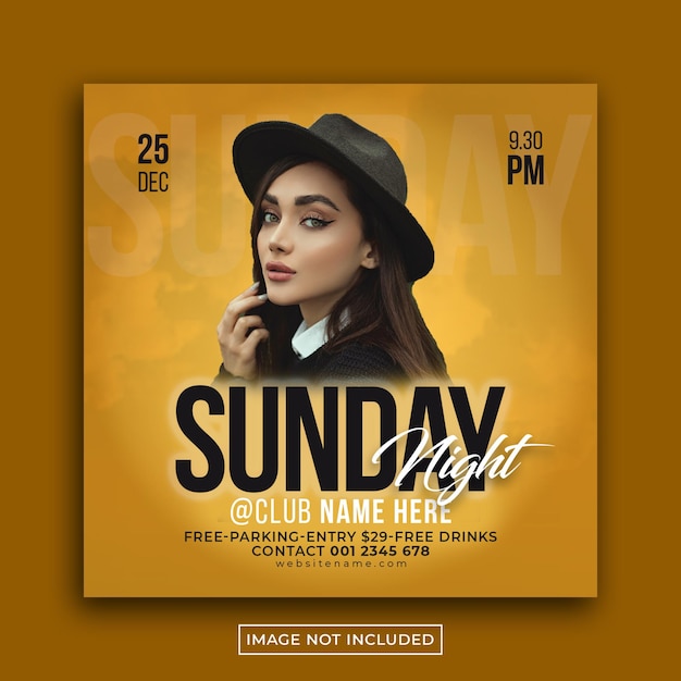 Sunday night party flyer and social media post template design