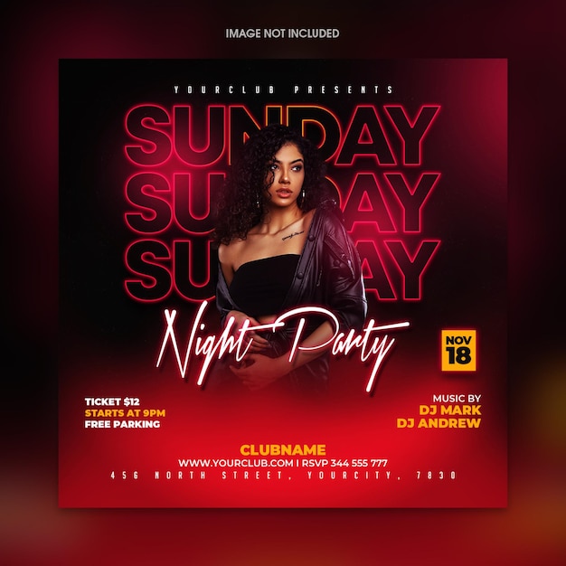 PSD sunday night party flyer social media template