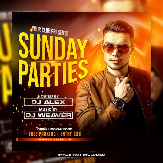 Sunday parties flyer or social media banner template