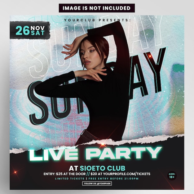 PSD sunday party flyer instagram banner