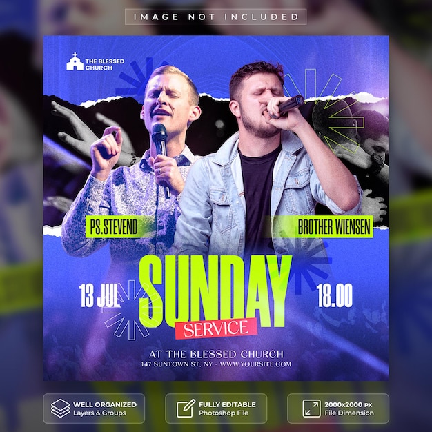 Sunday service church conference flyer social media template