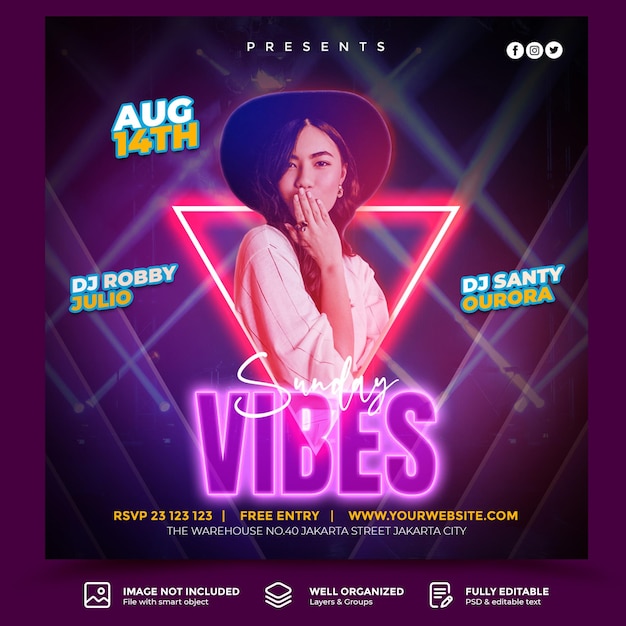 Sunday vibes club party flyer social media template