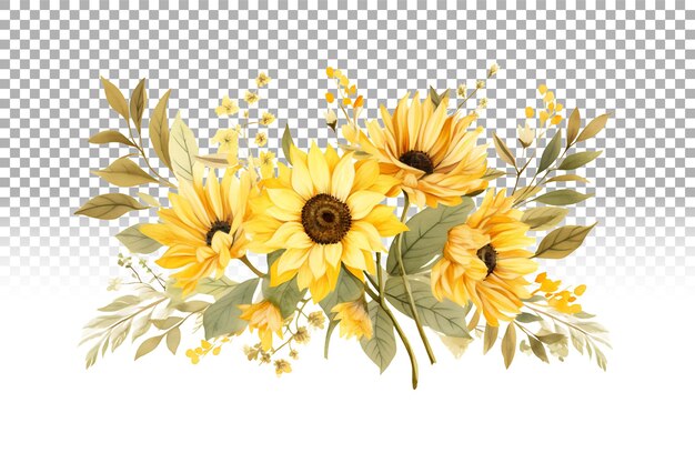 PSD sunflower clip art watercolor floral illustration for rustic wedding and thanksgiving design.