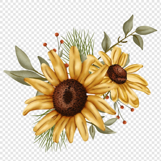 Sunflower flower floral png clipart illustrations with rustic autumn fall style