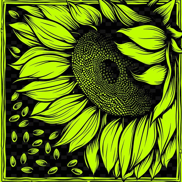 PSD sunflower line art with petals and seeds for decorations in creative outline scribble collections