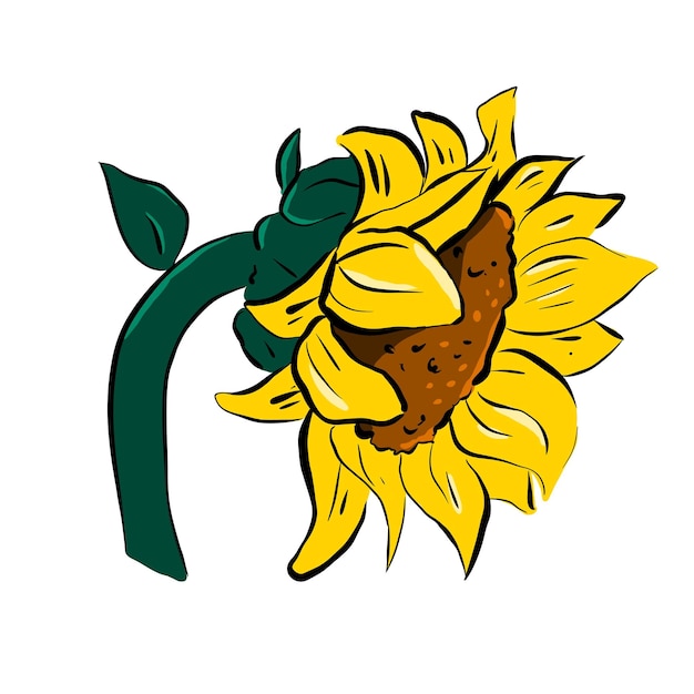 Sunflower pop art illustration in simple didgital style