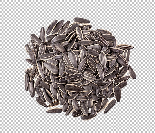 PSD sunflower seeds isolated on white background top view