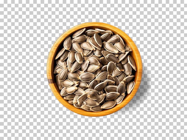 PSD sunflower seeds in wooden bowl isolated on transparent background png psd