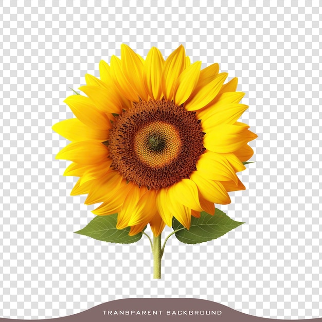 Sunflower with Detailed Petals and Leaf on transparent background