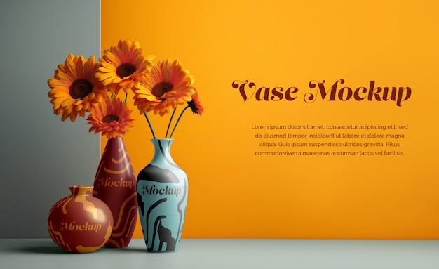 PSD sunflowers in vase mockup