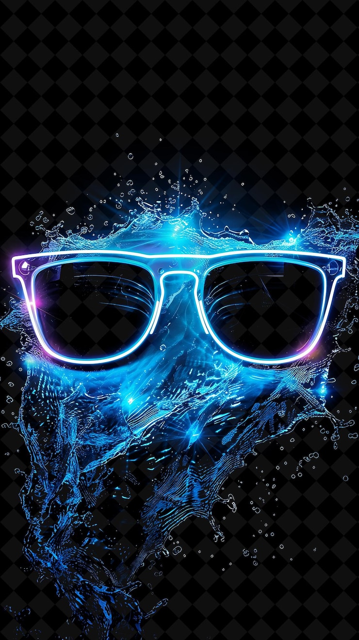 PSD sunglasses with a blue lens and a colorful lens flare