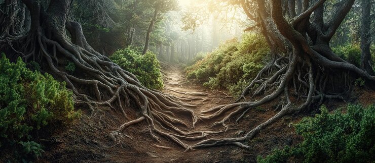 PSD sunlight through forest roots