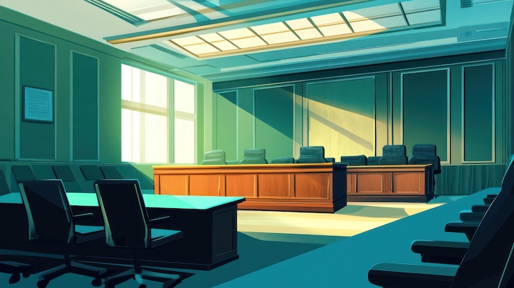PSD sunlit courtroom a serene legal setting