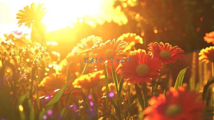 PSD sunlit garden with vibrant red and yellow daisies