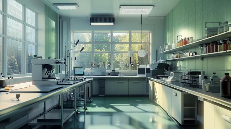 PSD sunlit modern laboratory with equipment