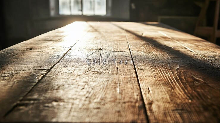 PSD sunlit rustic wooden table surface 3