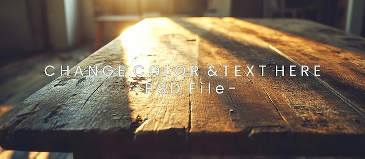 PSD a sunlit wooden table showcasing natural textures and warm tones