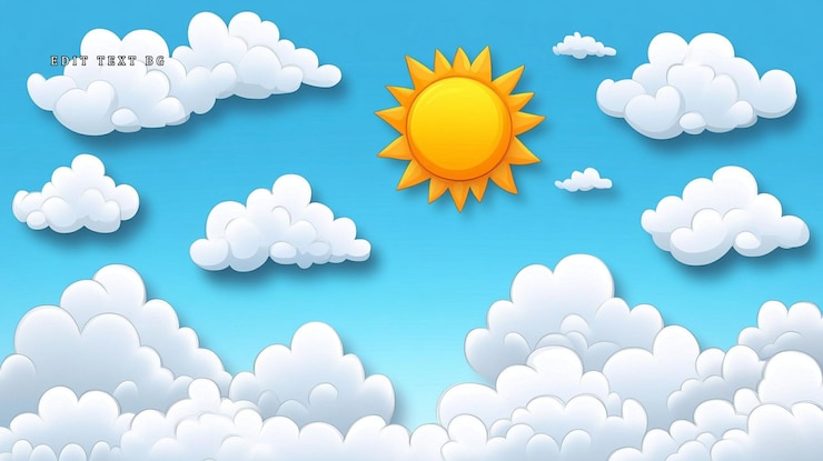 PSD sunny cartoon sky with fluffy white clouds