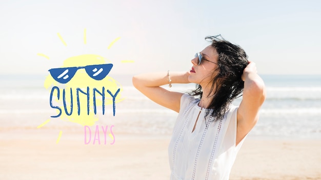 Sunny days girl on the beach mockup