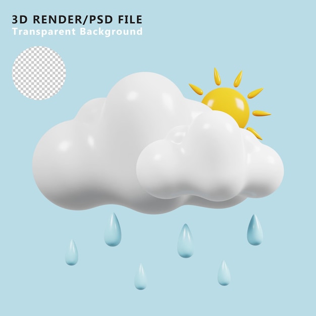 화창하고 비오는 흐린 날 일기 예보 아이콘 기상 기호 3D 렌더링 Premium PSD