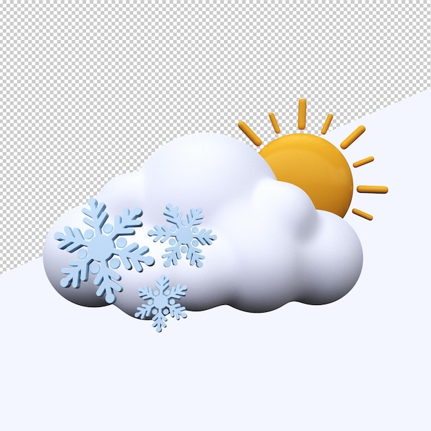 Sunny and snowy day Weather forecast icon Meteorological sign 3D render