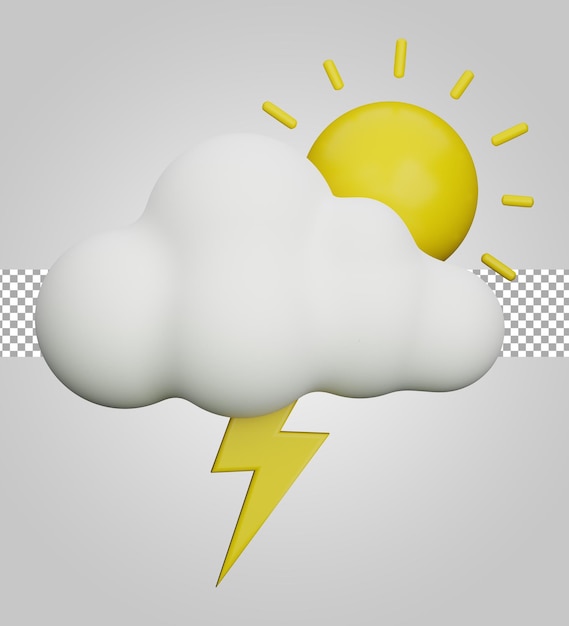 sunny thunder for weather forecast with cloud on transparent background 3d illustration