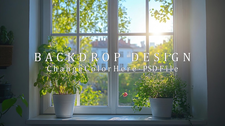 PSD sunny window view with plants