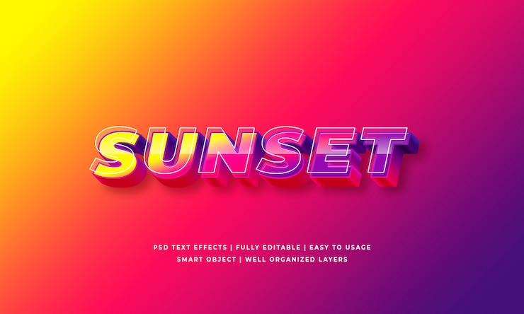 PSD sunset 3d text style effect 