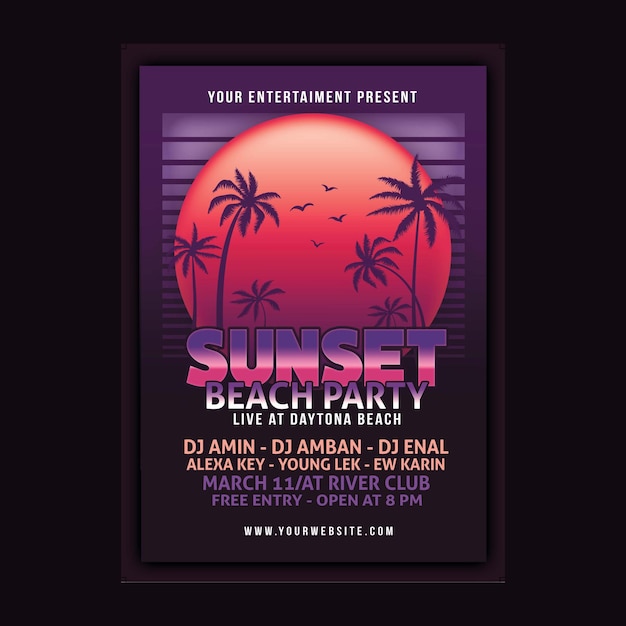 PSD sunset beach party flyer