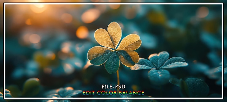 PSD sunset clover field nature luck